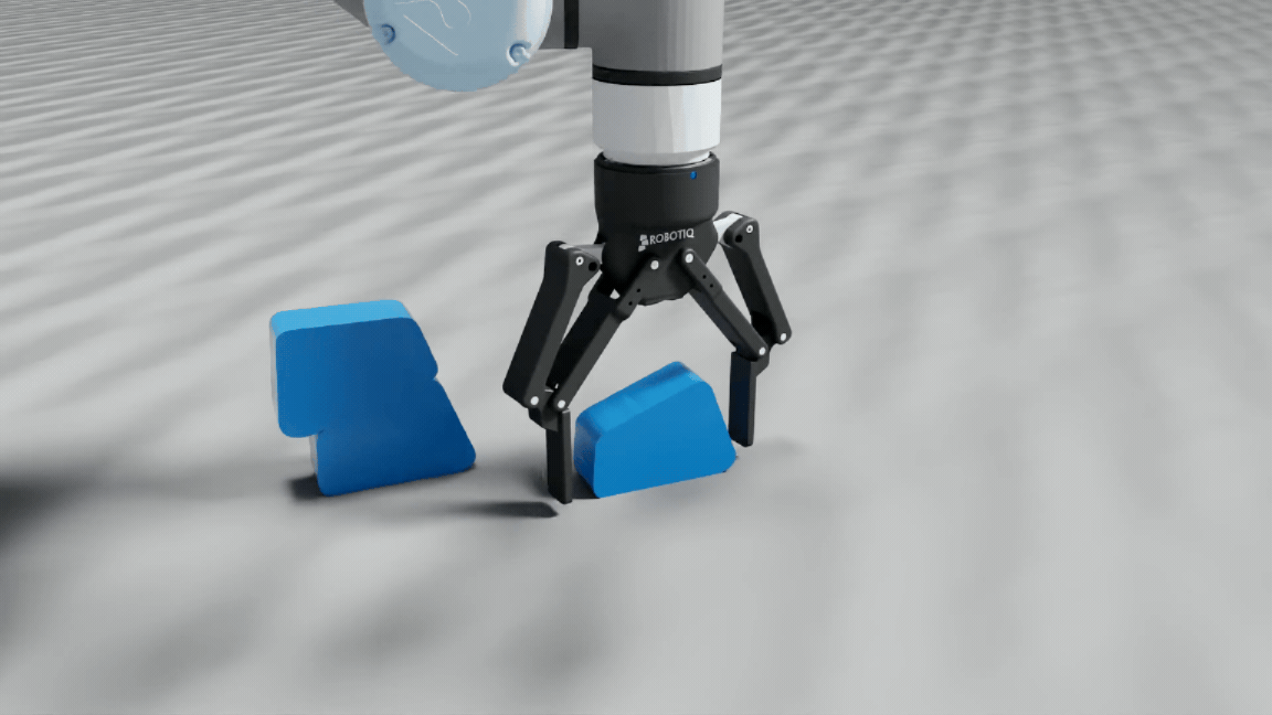 Robotiq 2F-140-Greifer simuliert in NVIDIA Isaac Sim